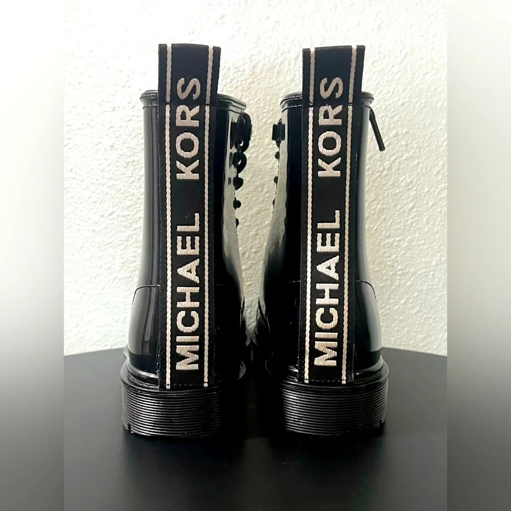 MICHAEL KORS Tavie Logo Tape Lace-Up Rain Combat Boot Fall Winter Outdoor